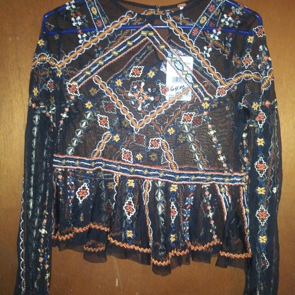 Free People Tops - Free People Mesh Embroidered Top Xsmall